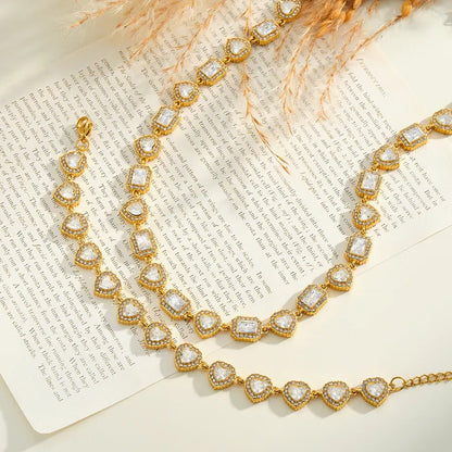 Geometric Necklace for Women in 304 Stainless Steel with 18K Gold Plated PVD Coating and Rhinestone Inlay - Canvas & Charms