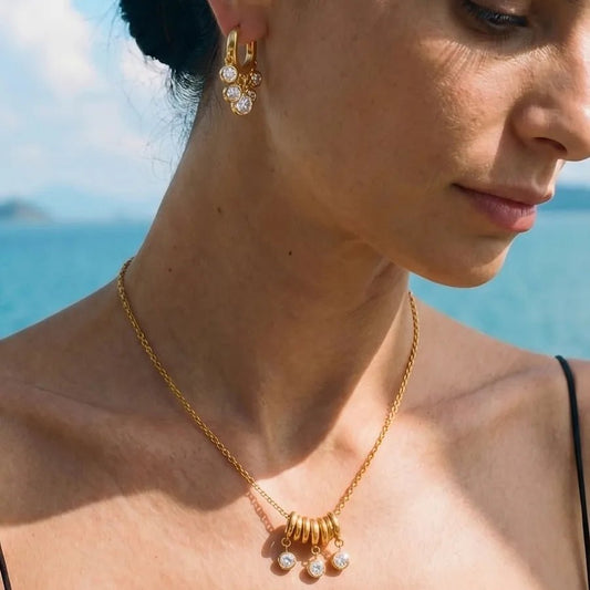 Geometric Necklace for Women in 304 Stainless Steel with 18K Gold Plated PVD Coating and Rhinestone Inlay - Canvas & Charms