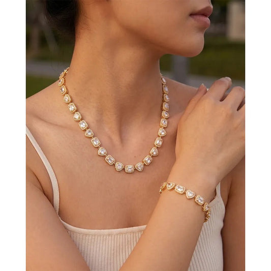 Geometric Necklace for Women in 304 Stainless Steel with 18K Gold Plated PVD Coating and Rhinestone Inlay - Canvas & Charms