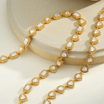Geometric Necklace for Women in 304 Stainless Steel with 18K Gold Plated PVD Coating and Rhinestone Inlay - Canvas & Charms
