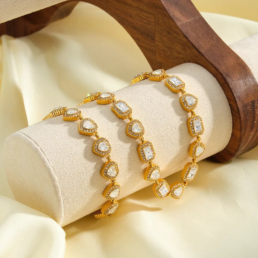 Geometric Necklace for Women in 304 Stainless Steel with 18K Gold Plated PVD Coating and Rhinestone Inlay - Canvas & Charms