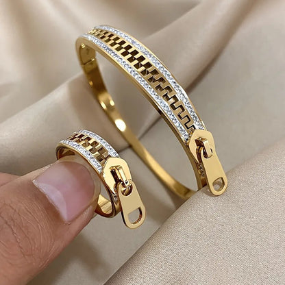 Geometric Waterproof Non Tarnish Ring Necklace for Women in 304 Stainless Steel with 18K Real Gold Plated PVD Coating and Zircon Inlay - Canvas & Charms
