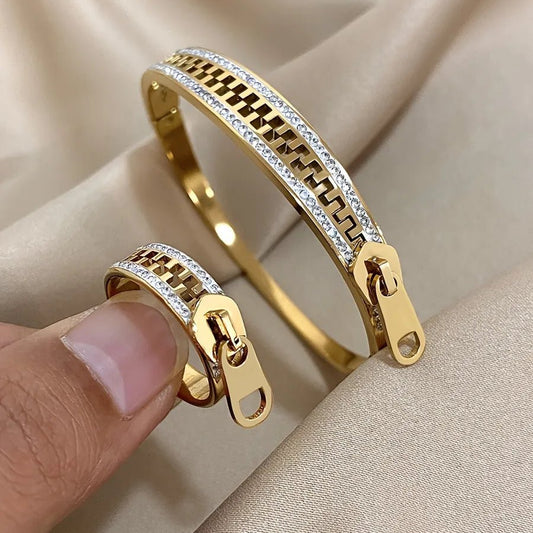Geometric Waterproof Non Tarnish Ring Necklace for Women in 304 Stainless Steel with 18K Real Gold Plated PVD Coating and Zircon Inlay - Canvas & Charms