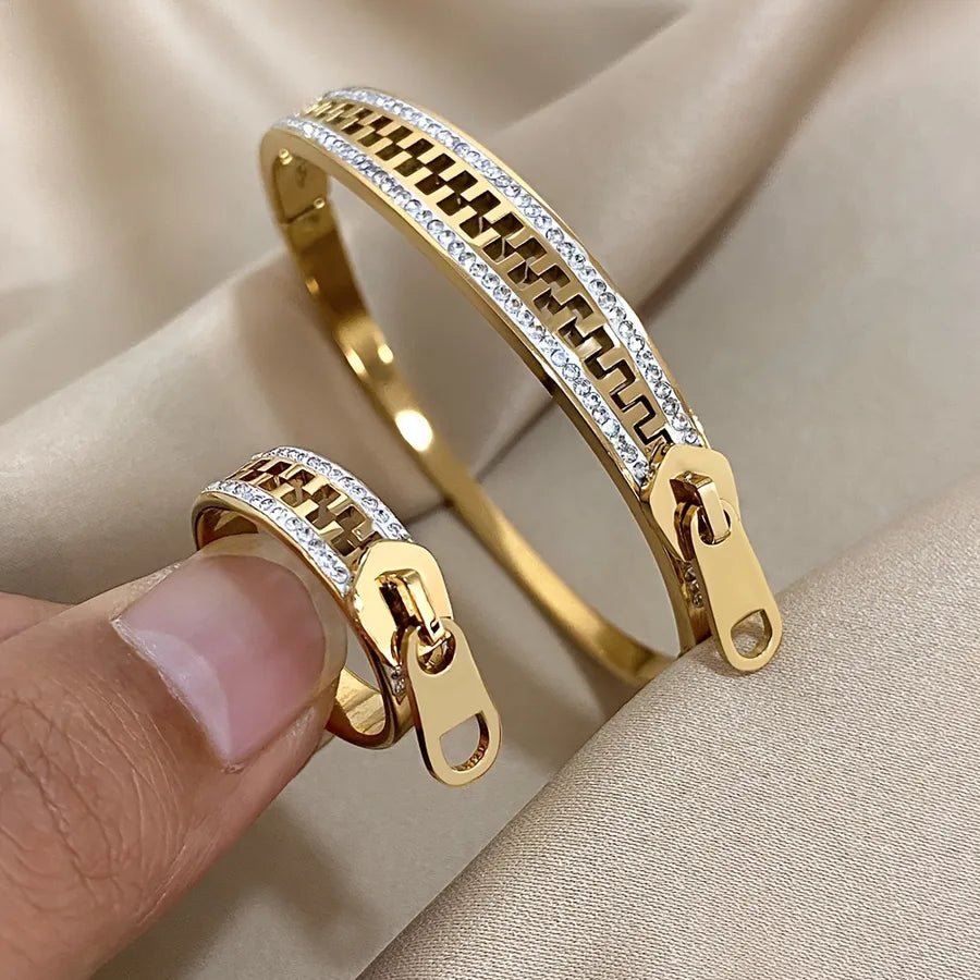 Geometric Waterproof Non Tarnish Ring Necklace for Women in 304 Stainless Steel with 18K Real Gold Plated PVD Coating and Zircon Inlay - Canvas & Charms
