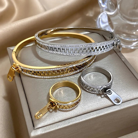 Geometric Waterproof Non Tarnish Ring Necklace for Women in 304 Stainless Steel with 18K Real Gold Plated PVD Coating and Zircon Inlay - Canvas & Charms