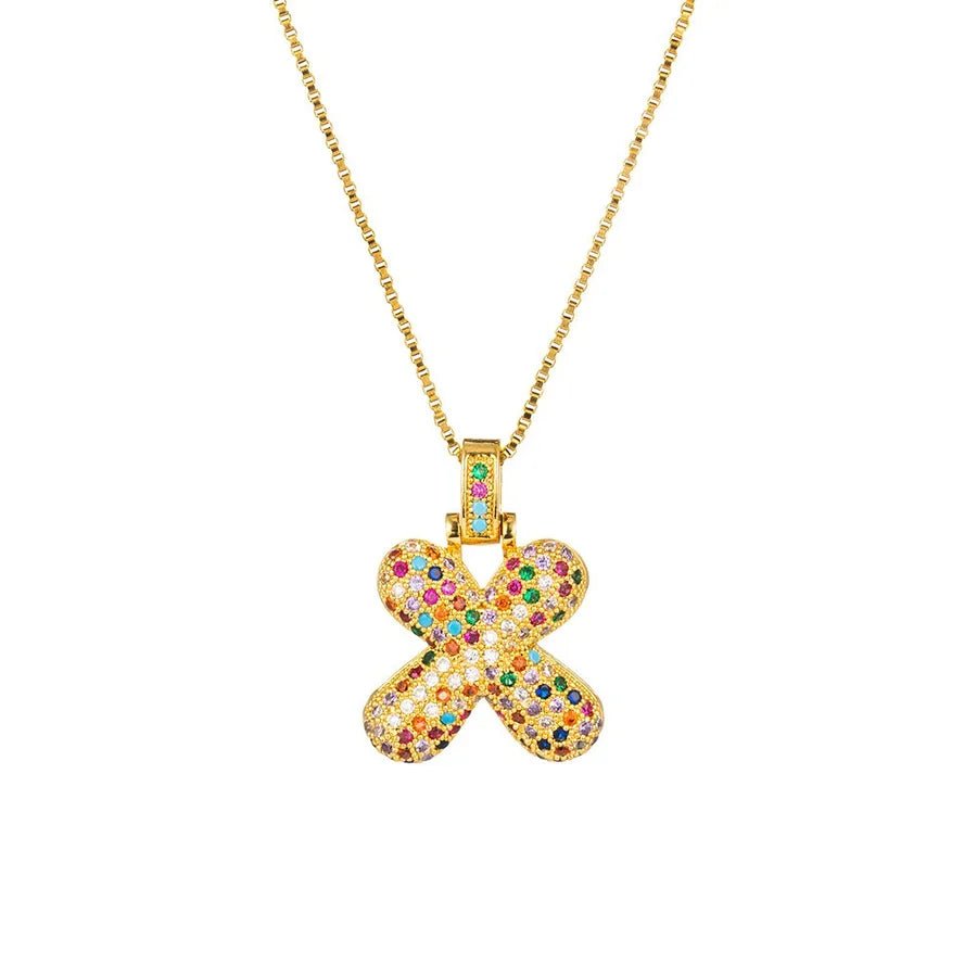 Gold Plated Alphabet Pendant Necklace for Women with 18K Gold Plated Stainless Steel and Diamond Inlay, PVD Coated Box Chain - Canvas & Charms