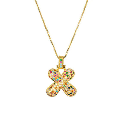 Gold Plated Alphabet Pendant Necklace for Women with 18K Gold Plated Stainless Steel and Diamond Inlay, PVD Coated Box Chain - Canvas & Charms
