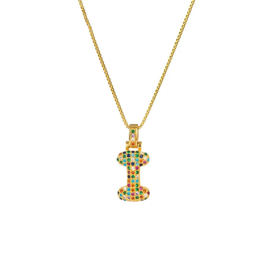 Gold Plated Alphabet Pendant Necklace for Women with 18K Gold Plated Stainless Steel and Diamond Inlay, PVD Coated Box Chain - Canvas & Charms
