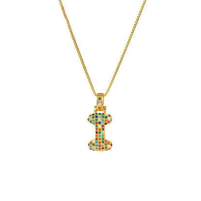 Gold Plated Alphabet Pendant Necklace for Women with 18K Gold Plated Stainless Steel and Diamond Inlay, PVD Coated Box Chain - Canvas & Charms