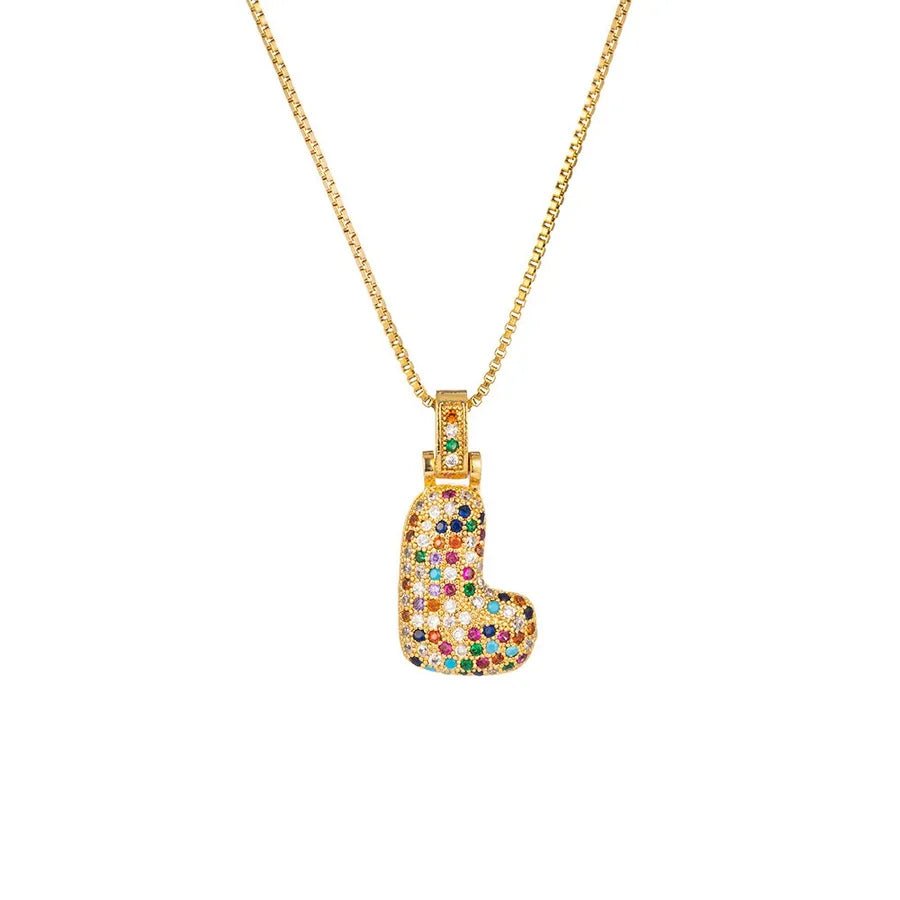 Gold Plated Alphabet Pendant Necklace for Women with 18K Gold Plated Stainless Steel and Diamond Inlay, PVD Coated Box Chain - Canvas & Charms