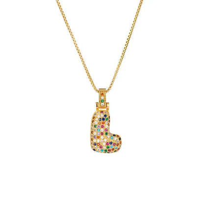 Gold Plated Alphabet Pendant Necklace for Women with 18K Gold Plated Stainless Steel and Diamond Inlay, PVD Coated Box Chain - Canvas & Charms