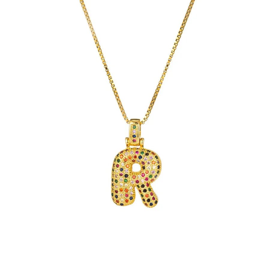 Gold Plated Alphabet Pendant Necklace for Women with 18K Gold Plated Stainless Steel and Diamond Inlay, PVD Coated Box Chain - Canvas & Charms