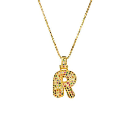 Gold Plated Alphabet Pendant Necklace for Women with 18K Gold Plated Stainless Steel and Diamond Inlay, PVD Coated Box Chain - Canvas & Charms