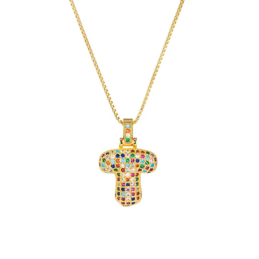 Gold Plated Alphabet Pendant Necklace for Women with 18K Gold Plated Stainless Steel and Diamond Inlay, PVD Coated Box Chain - Canvas & Charms