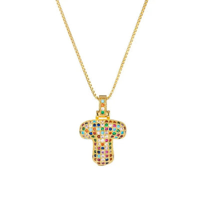 Gold Plated Alphabet Pendant Necklace for Women with 18K Gold Plated Stainless Steel and Diamond Inlay, PVD Coated Box Chain - Canvas & Charms
