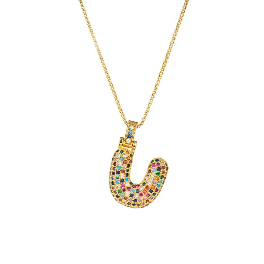 Gold Plated Alphabet Pendant Necklace for Women with 18K Gold Plated Stainless Steel and Diamond Inlay, PVD Coated Box Chain - Canvas & Charms