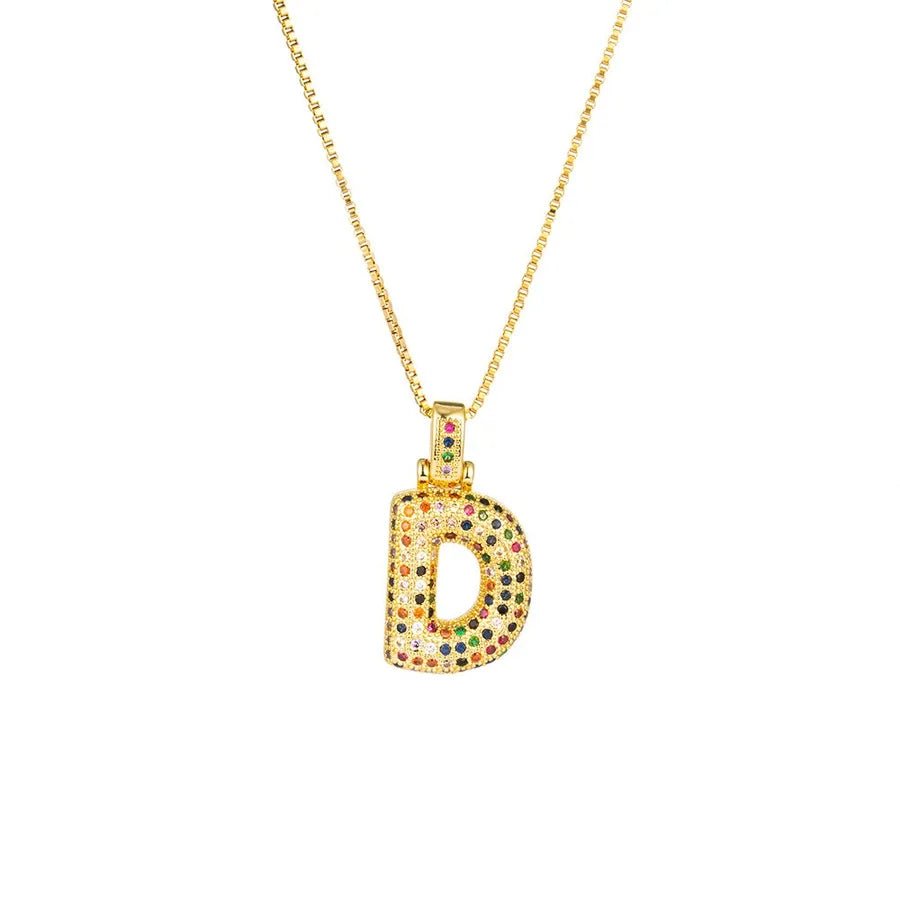 Gold Plated Alphabet Pendant Necklace for Women with 18K Gold Plated Stainless Steel and Diamond Inlay, PVD Coated Box Chain - Canvas & Charms