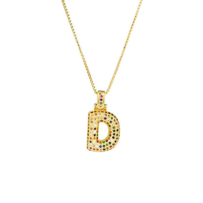 Gold Plated Alphabet Pendant Necklace for Women with 18K Gold Plated Stainless Steel and Diamond Inlay, PVD Coated Box Chain - Canvas & Charms