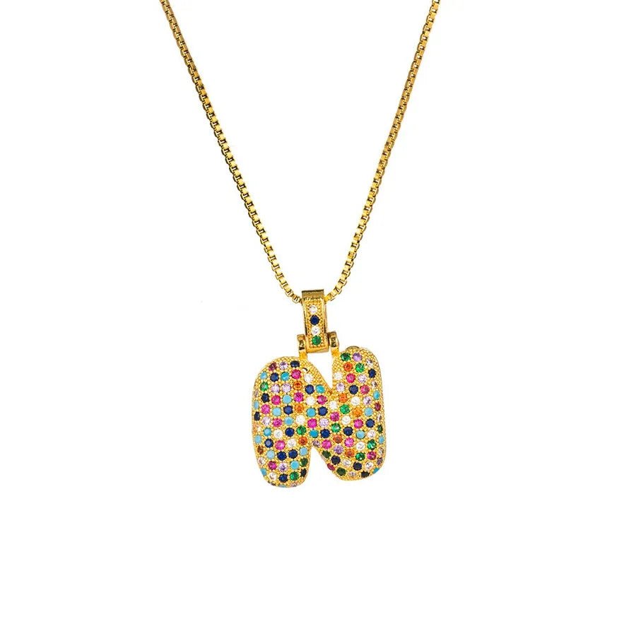 Gold Plated Alphabet Pendant Necklace for Women with 18K Gold Plated Stainless Steel and Diamond Inlay, PVD Coated Box Chain - Canvas & Charms