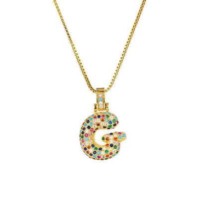 Gold Plated Alphabet Pendant Necklace for Women with 18K Gold Plated Stainless Steel and Diamond Inlay, PVD Coated Box Chain - Canvas & Charms