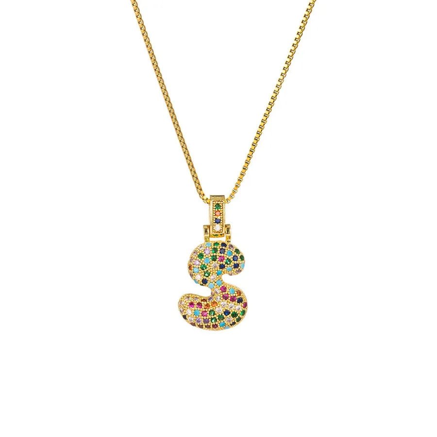 Gold Plated Alphabet Pendant Necklace for Women with 18K Gold Plated Stainless Steel and Diamond Inlay, PVD Coated Box Chain - Canvas & Charms