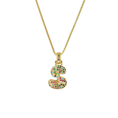 Gold Plated Alphabet Pendant Necklace for Women with 18K Gold Plated Stainless Steel and Diamond Inlay, PVD Coated Box Chain - Canvas & Charms