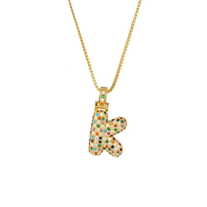 Gold Plated Alphabet Pendant Necklace for Women with 18K Gold Plated Stainless Steel and Diamond Inlay, PVD Coated Box Chain - Canvas & Charms