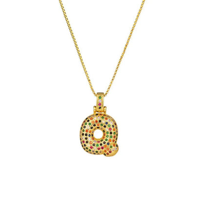 Gold Plated Alphabet Pendant Necklace for Women with 18K Gold Plated Stainless Steel and Diamond Inlay, PVD Coated Box Chain - Canvas & Charms