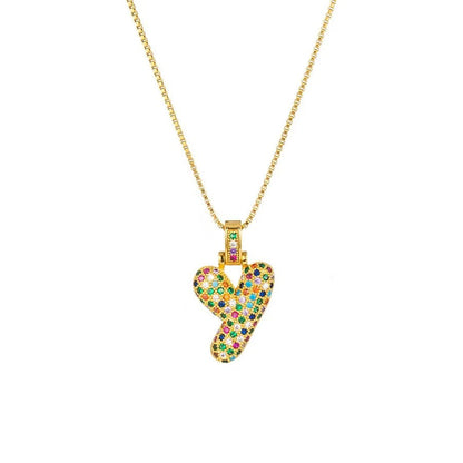 Gold Plated Alphabet Pendant Necklace for Women with 18K Gold Plated Stainless Steel and Diamond Inlay, PVD Coated Box Chain - Canvas & Charms