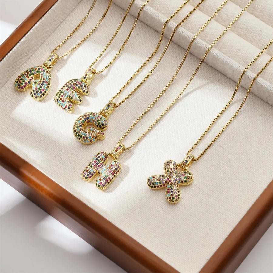 Gold Plated Alphabet Pendant Necklace for Women with 18K Gold Plated Stainless Steel and Diamond Inlay, PVD Coated Box Chain - Canvas & Charms