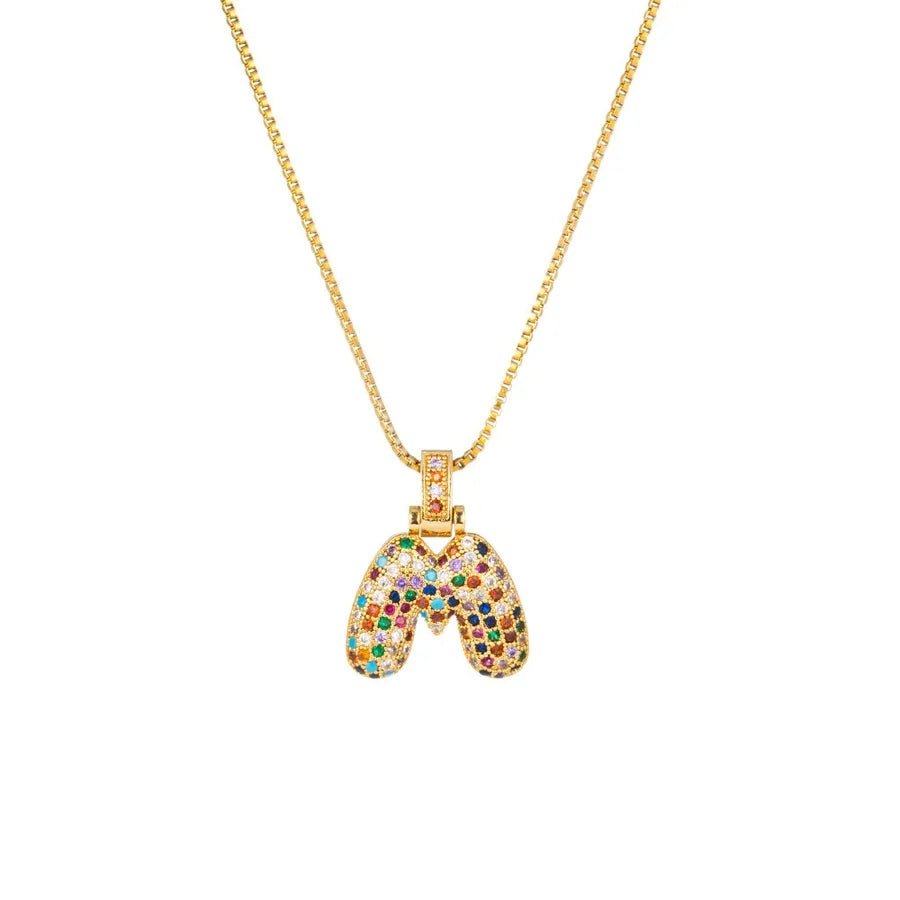 Gold Plated Alphabet Pendant Necklace for Women with 18K Gold Plated Stainless Steel and Diamond Inlay, PVD Coated Box Chain - Canvas & Charms
