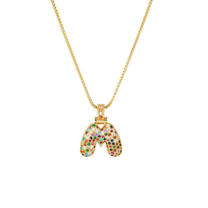 Gold Plated Alphabet Pendant Necklace for Women with 18K Gold Plated Stainless Steel and Diamond Inlay, PVD Coated Box Chain - Canvas & Charms