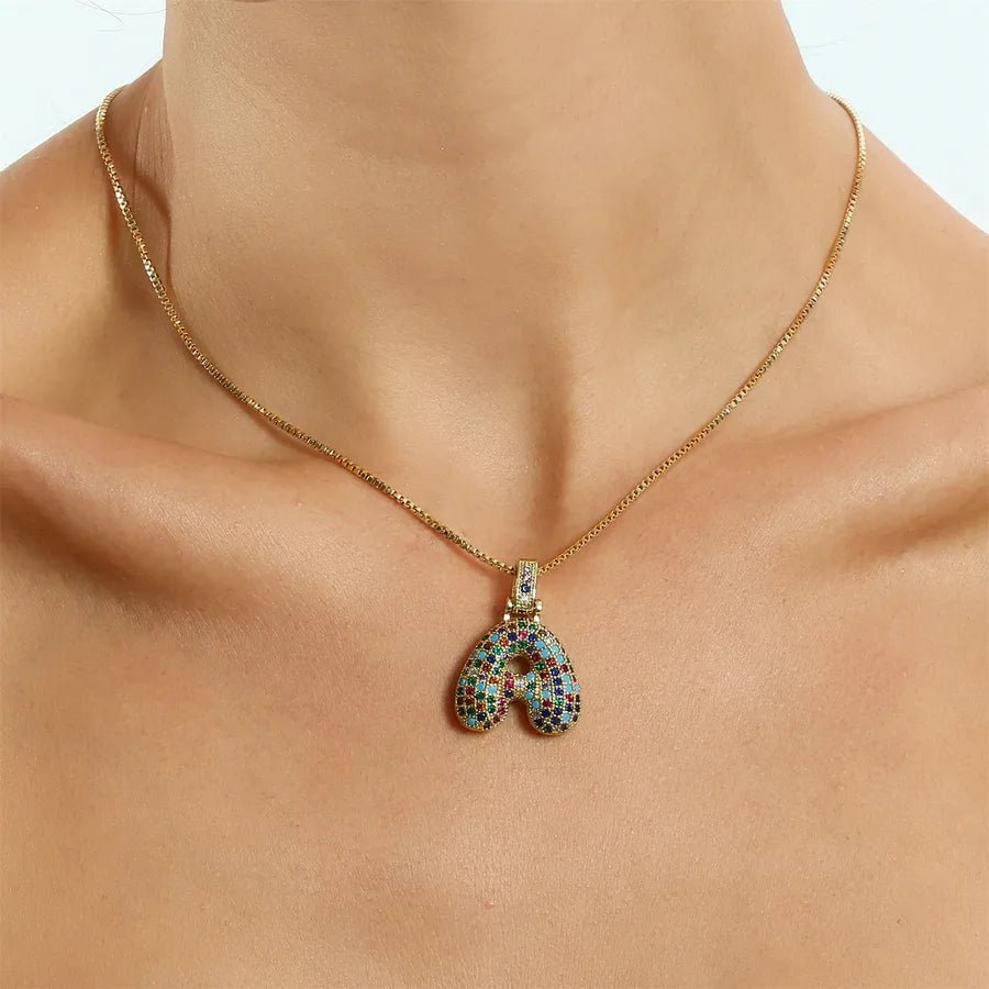 Gold Plated Alphabet Pendant Necklace for Women with 18K Gold Plated Stainless Steel and Diamond Inlay, PVD Coated Box Chain - Canvas & Charms