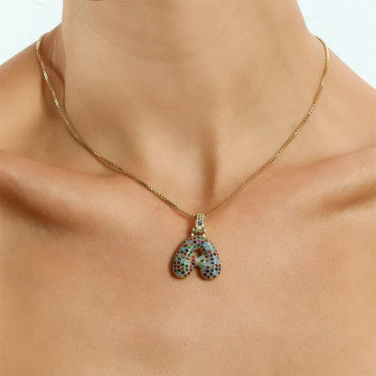 Gold Plated Alphabet Pendant Necklace for Women with 18K Gold Plated Stainless Steel and Diamond Inlay, PVD Coated Box Chain - Canvas & Charms