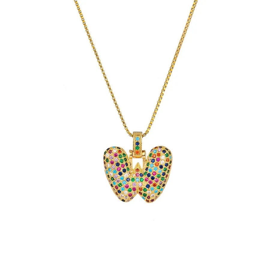 Gold Plated Alphabet Pendant Necklace for Women with 18K Gold Plated Stainless Steel and Diamond Inlay, PVD Coated Box Chain - Canvas & Charms