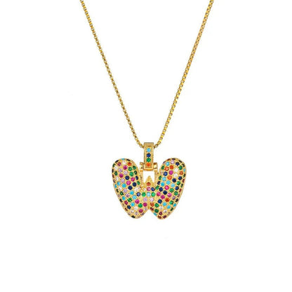 Gold Plated Alphabet Pendant Necklace for Women with 18K Gold Plated Stainless Steel and Diamond Inlay, PVD Coated Box Chain - Canvas & Charms