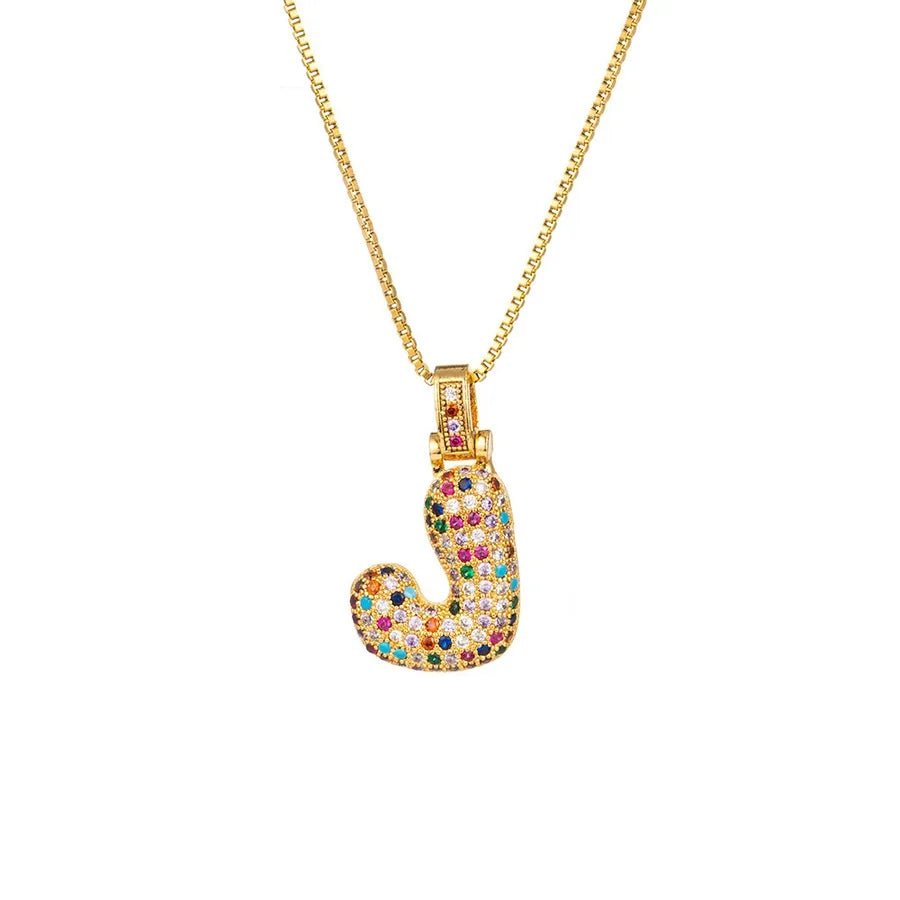 Gold Plated Alphabet Pendant Necklace for Women with 18K Gold Plated Stainless Steel and Diamond Inlay, PVD Coated Box Chain - Canvas & Charms