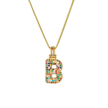 Gold Plated Alphabet Pendant Necklace for Women with 18K Gold Plated Stainless Steel and Diamond Inlay, PVD Coated Box Chain - Canvas & Charms