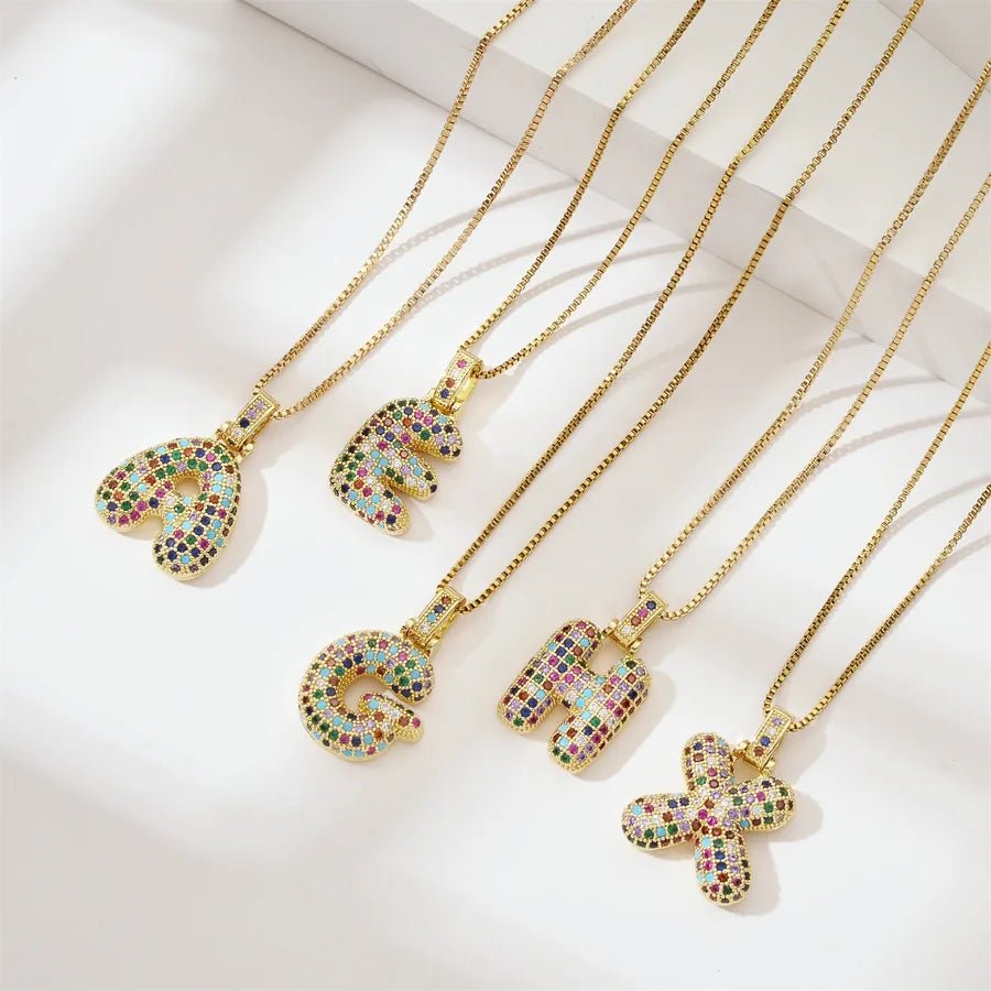 Gold Plated Alphabet Pendant Necklace for Women with 18K Gold Plated Stainless Steel and Diamond Inlay, PVD Coated Box Chain - Canvas & Charms