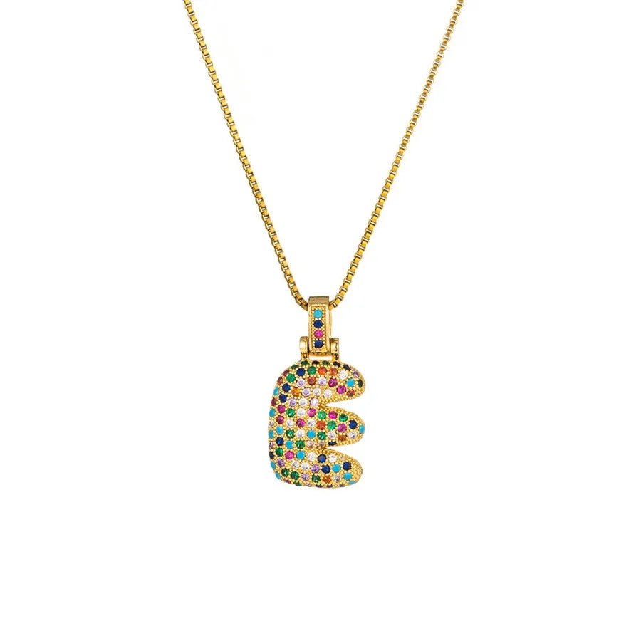Gold Plated Alphabet Pendant Necklace for Women with 18K Gold Plated Stainless Steel and Diamond Inlay, PVD Coated Box Chain - Canvas & Charms