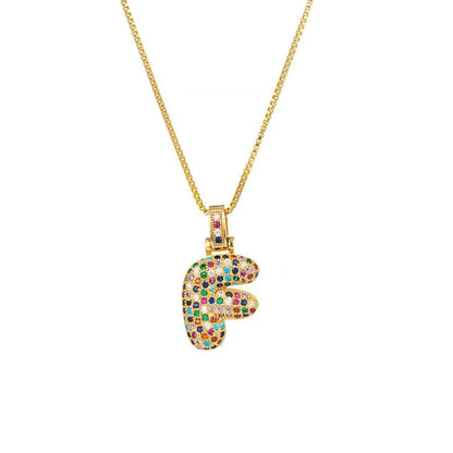 Gold Plated Alphabet Pendant Necklace for Women with 18K Gold Plated Stainless Steel and Diamond Inlay, PVD Coated Box Chain - Canvas & Charms