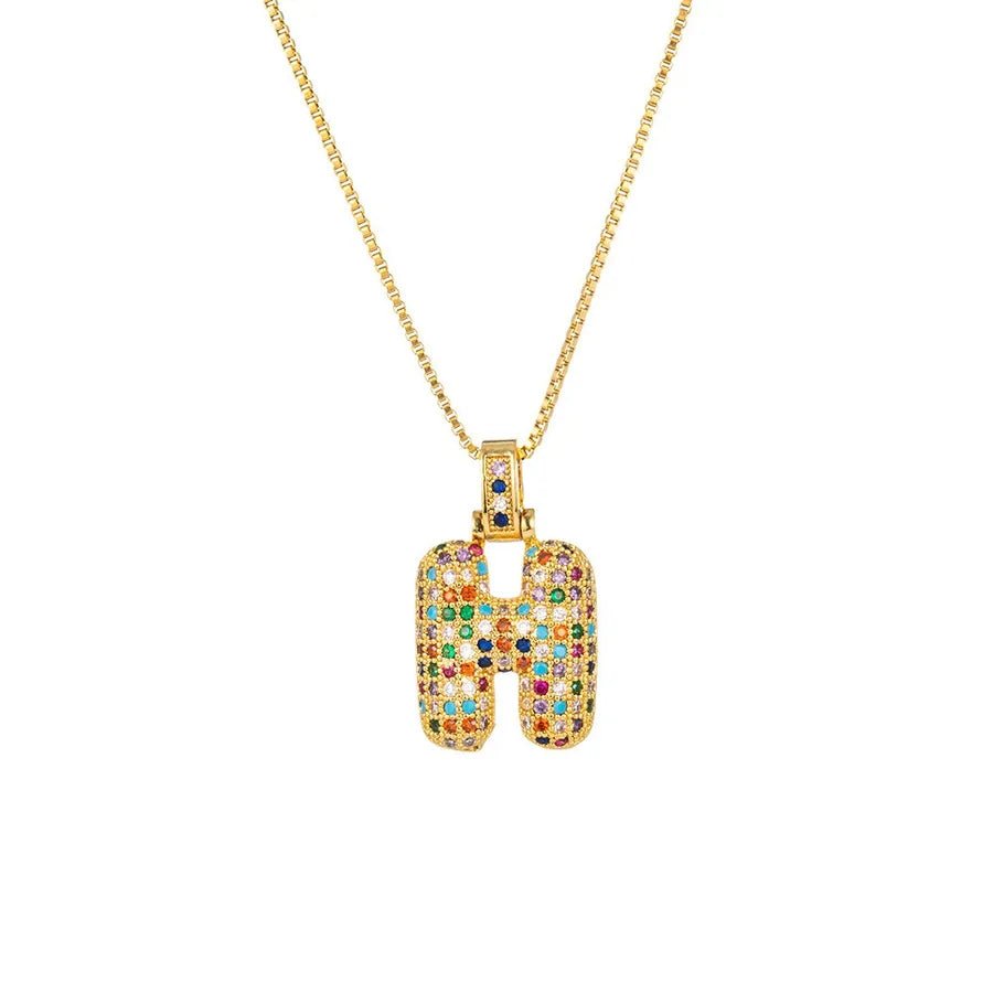 Gold Plated Alphabet Pendant Necklace for Women with 18K Gold Plated Stainless Steel and Diamond Inlay, PVD Coated Box Chain - Canvas & Charms