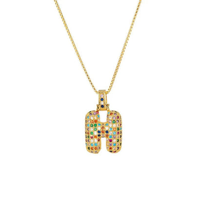 Gold Plated Alphabet Pendant Necklace for Women with 18K Gold Plated Stainless Steel and Diamond Inlay, PVD Coated Box Chain - Canvas & Charms