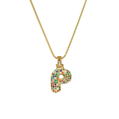 Gold Plated Alphabet Pendant Necklace for Women with 18K Gold Plated Stainless Steel and Diamond Inlay, PVD Coated Box Chain - Canvas & Charms