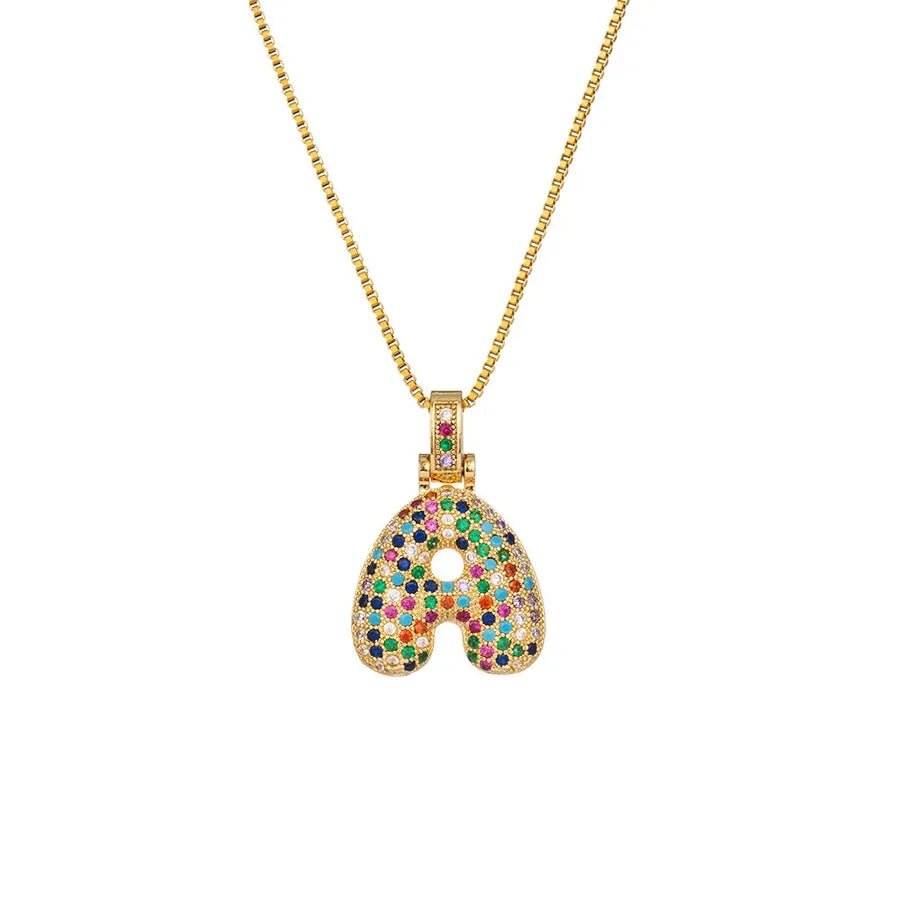 Gold Plated Alphabet Pendant Necklace for Women with 18K Gold Plated Stainless Steel and Diamond Inlay, PVD Coated Box Chain - Canvas & Charms
