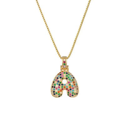 Gold Plated Alphabet Pendant Necklace for Women with 18K Gold Plated Stainless Steel and Diamond Inlay, PVD Coated Box Chain - Canvas & Charms