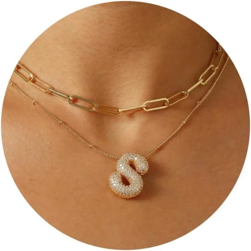 Gold Plated Letter Pendant Necklace for Women with 18K Gold Plated 304 Stainless Steel and Artificial Diamond on O Chain - Canvas & Charms