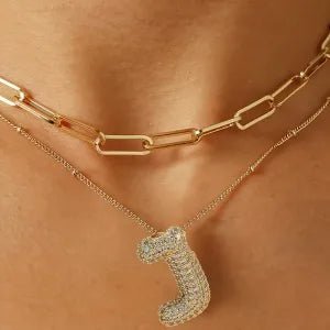 Gold Plated Letter Pendant Necklace for Women with 18K Gold Plated 304 Stainless Steel and Artificial Diamond on O Chain - Canvas & Charms