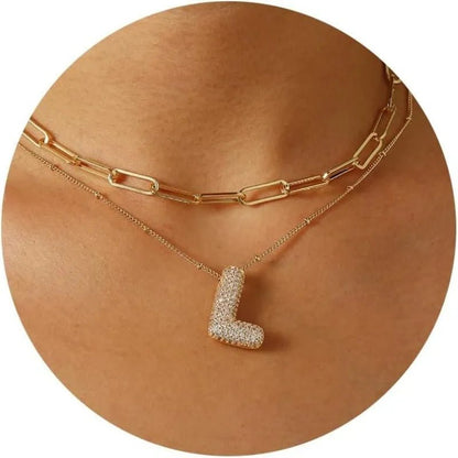 Gold Plated Letter Pendant Necklace for Women with 18K Gold Plated 304 Stainless Steel and Artificial Diamond on O Chain - Canvas & Charms