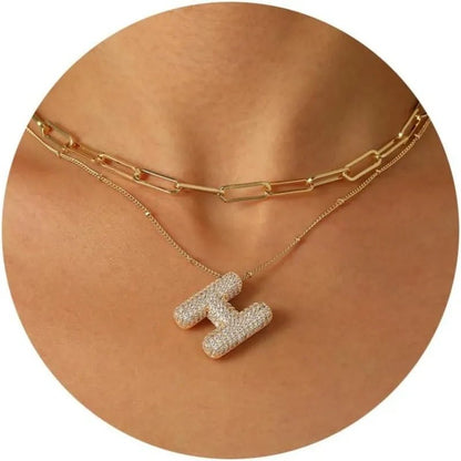 Gold Plated Letter Pendant Necklace for Women with 18K Gold Plated 304 Stainless Steel and Artificial Diamond on O Chain - Canvas & Charms